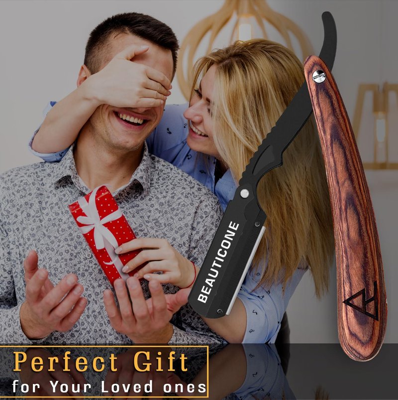 BEAUTICONE Straight Razors for Men, Straight Edge Razor, Single Edge Replacement Blades, Stainless Steel, Barber Razor for Men's Shaving, Barber Shaving Knife