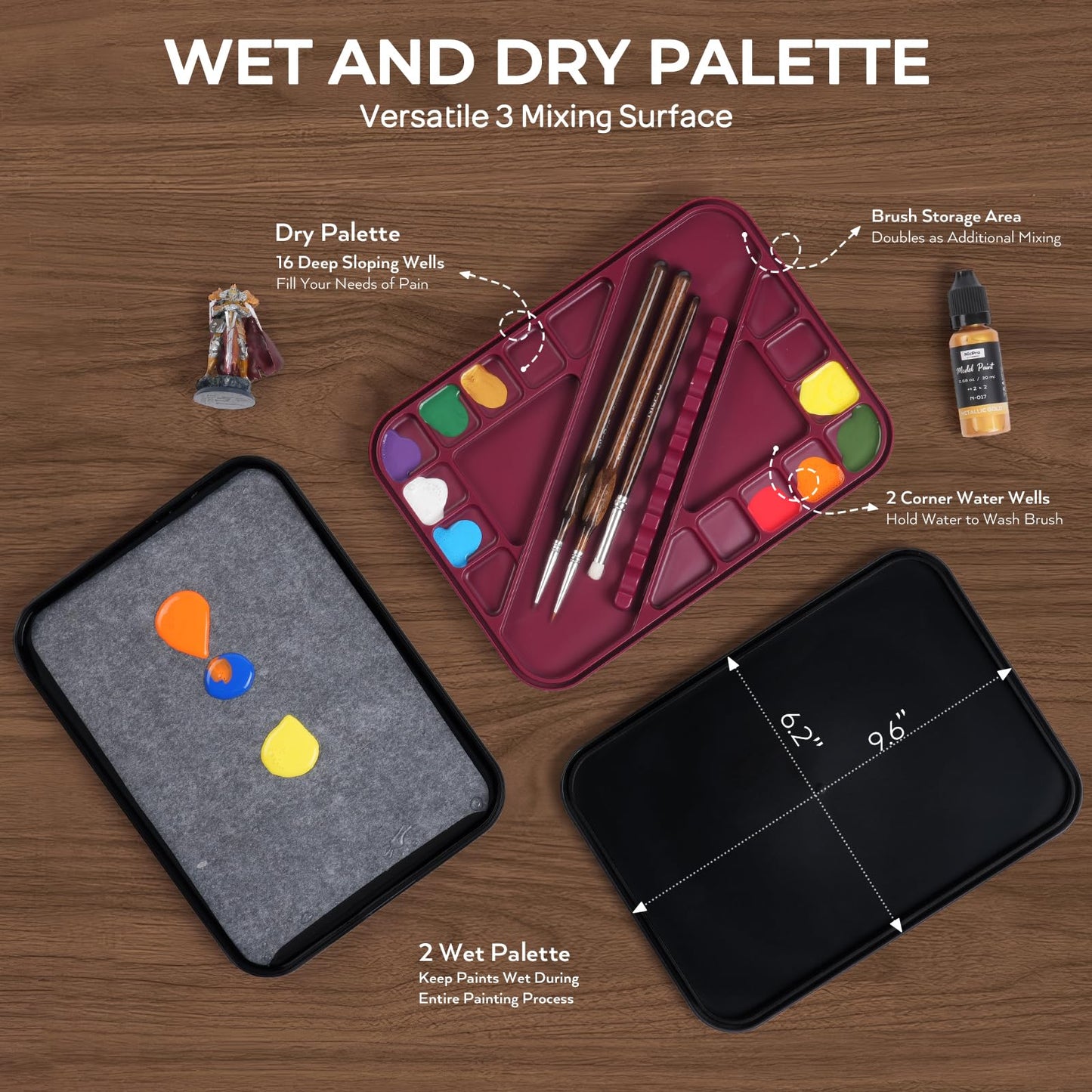 Nicpro Professional Miniature Painting Kit with Wet Palette, Miniature Painting Handle & 11PCS Detail Paint Brushes Drybrush, Sponge, Pallet Paper, Brush Holder Mixing Paint Saver Palette