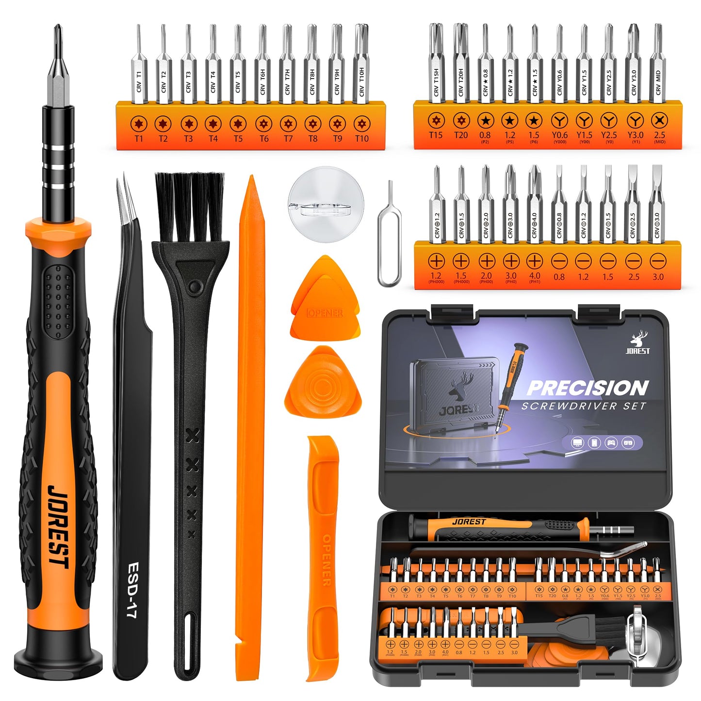 JOREST 40Pcs Small Precision Screwdriver Set with Torx Triwing Phillips, Mini Repair Tool Kit for Macbook, Computer, Laptop, PC, iPhone, PS5, Xbox, Switch, Glasses, Watch, Ring Doorbell, Electronics