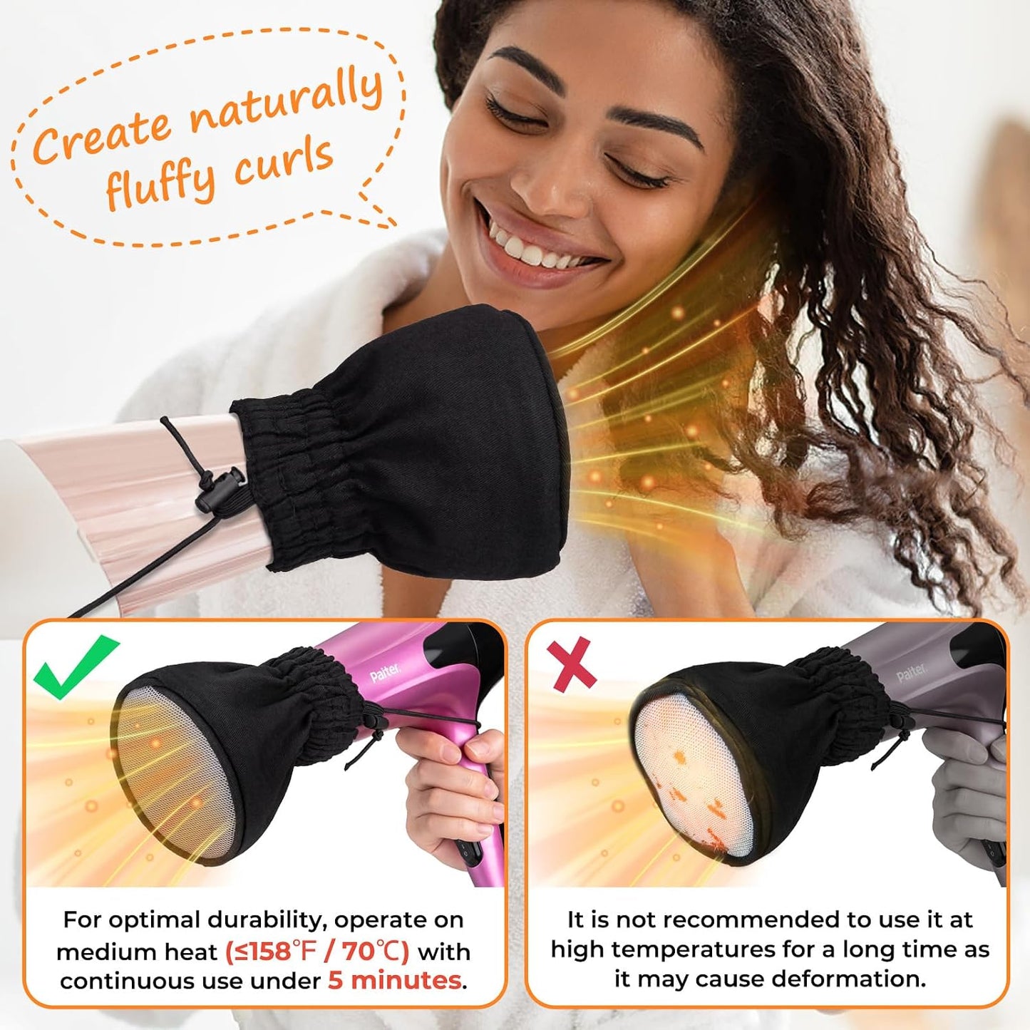 Hair Dryer Diffuser - Universal Double-Layer Nylon Attachment for Curly Hair | Foldable Travel Design with Elastic Band