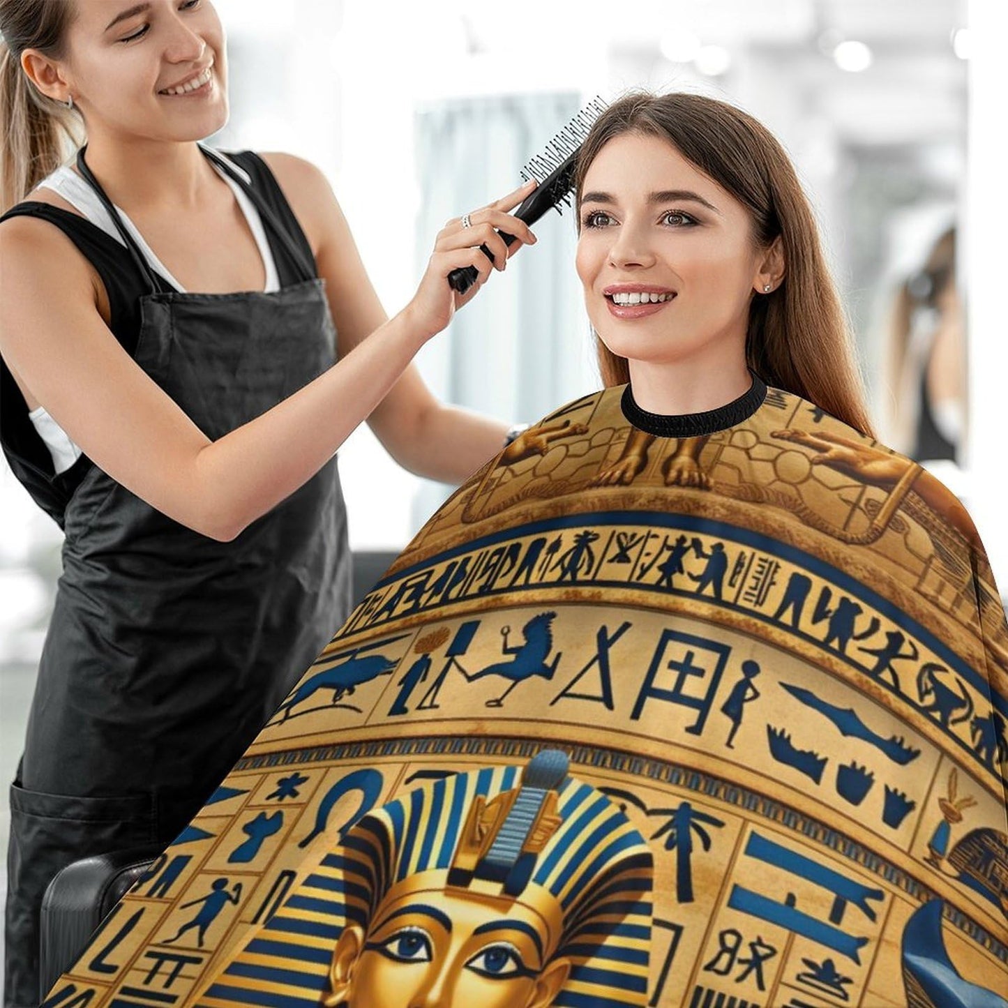 PGDFHGF Egyptian Pharaoh Hieroglyphics Adult Barber Apron for Men Women, Soft Durable Hairdressing Cape with Adjustable Snap Closure for Home Use Barbershops Salons