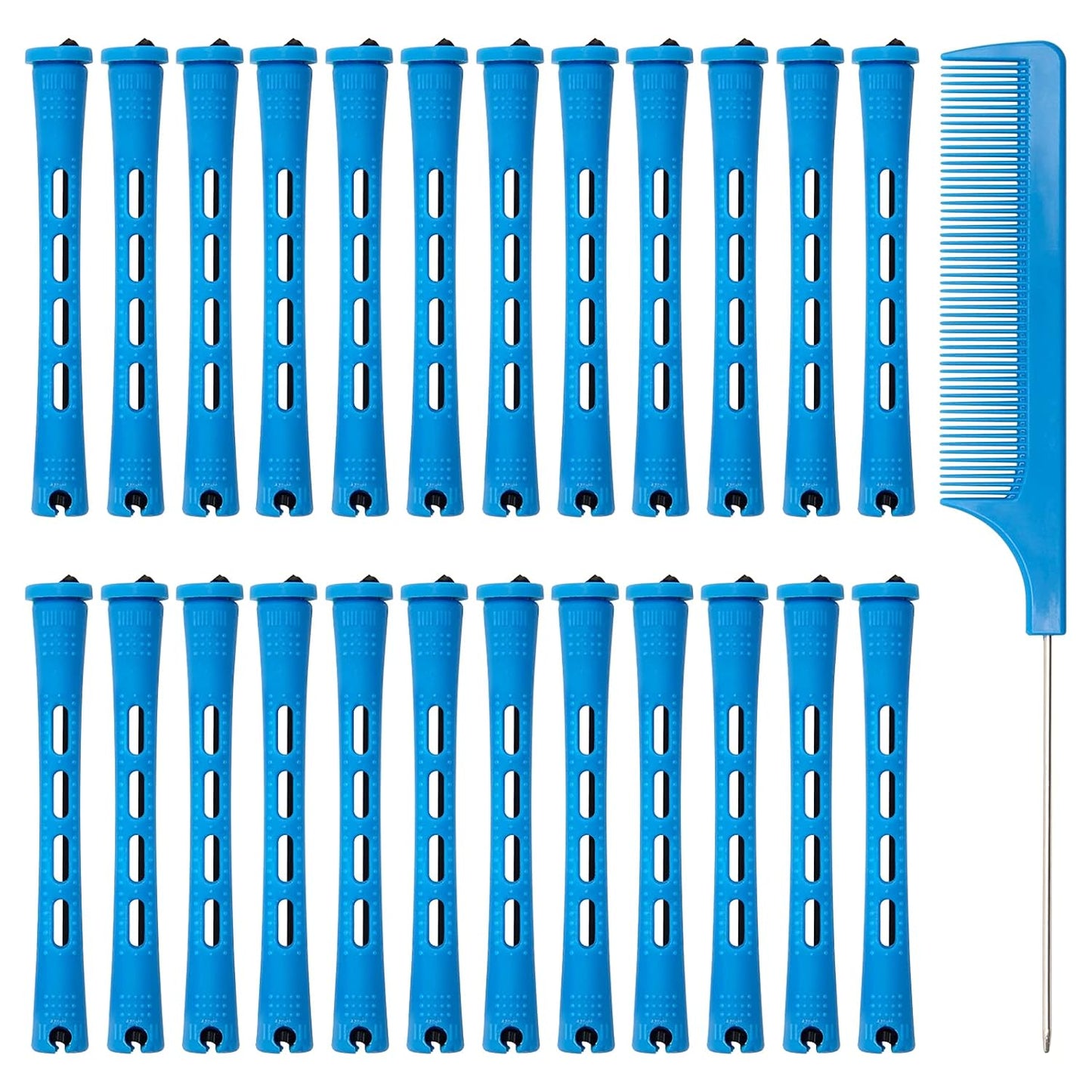 Hair Perm Rods Set - 60PCS Blue Plastic Curlers with Steel Pintail Comb | DIY Hair Styling Tools (0.9cm)