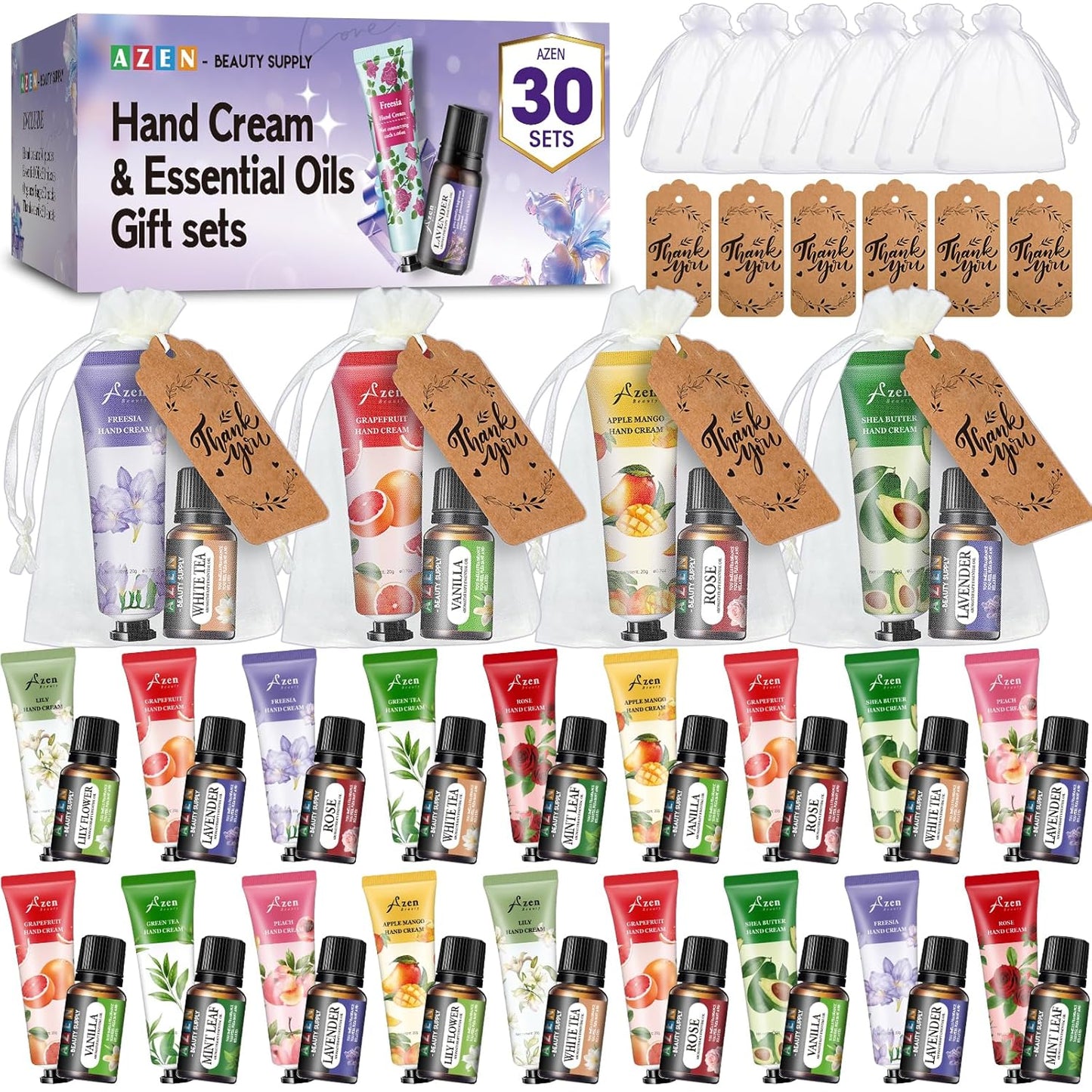 Hand Cream and Lip Balm Gift Set - 120 Bulk Sets with Organza Bag | Perfect for Baby Showers, Weddings, and Mother's Day
