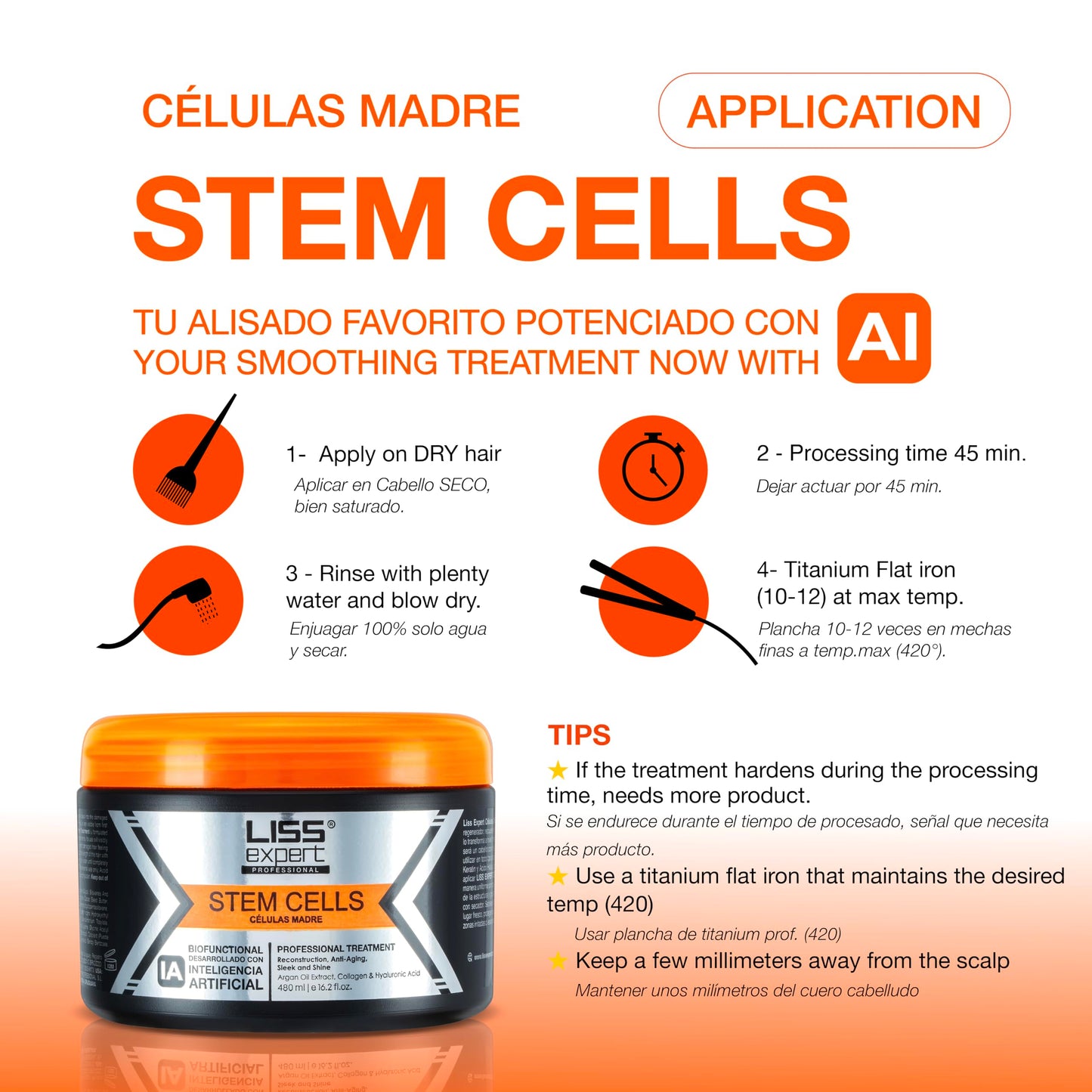Liss Expert Stem Cells Smoothing Treatment 16 oz (LONG HAIR ) and Magic AI Mask, 8.45 oz Set Hyaluronic Acid, Collagen, Argan Oil, Keratin and Stem Cells plus our DIVINE OIL