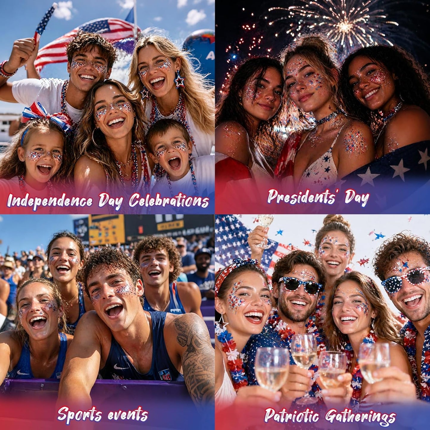 Patriotic Hair & Body Glitter Stick - Shimmer Red, White & Blue Glitter for 4th of July Makeup | Festival & Concert Accessories