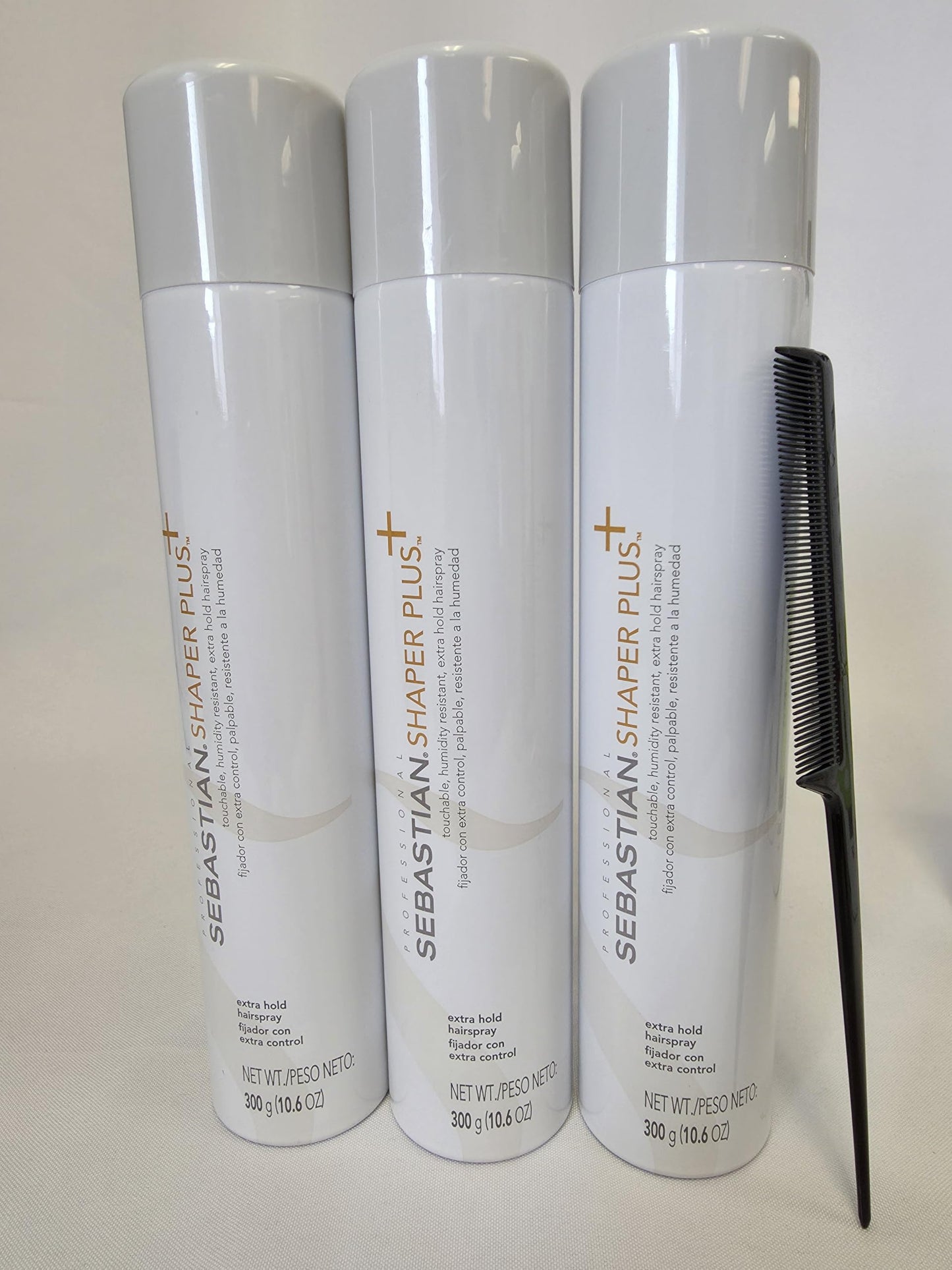 Shaper Plus Extra Hold Hairspray, 10.6 oz, 3 Pack, with Black Comb.