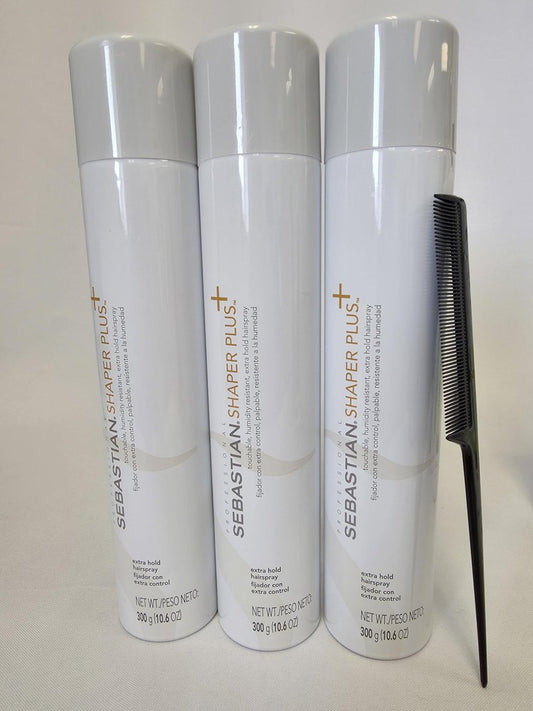 Shaper Plus Extra Hold Hairspray, 10.6 oz, 3 Pack, with Black Comb.