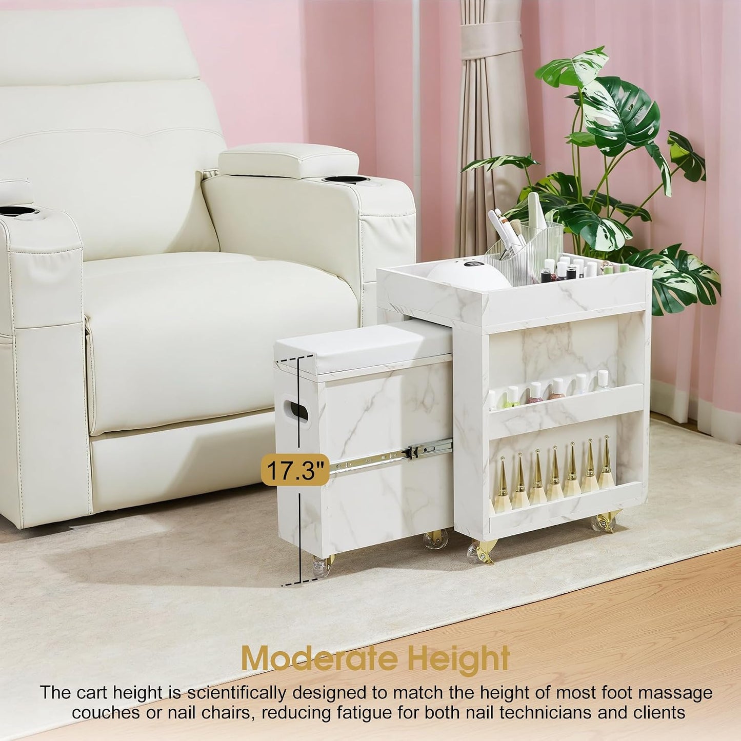 Foot Nail Cart - Mobile Pedicure Trolley with Lockable Wheels & Storage | Beauty Salon Organizer (15.7" L)