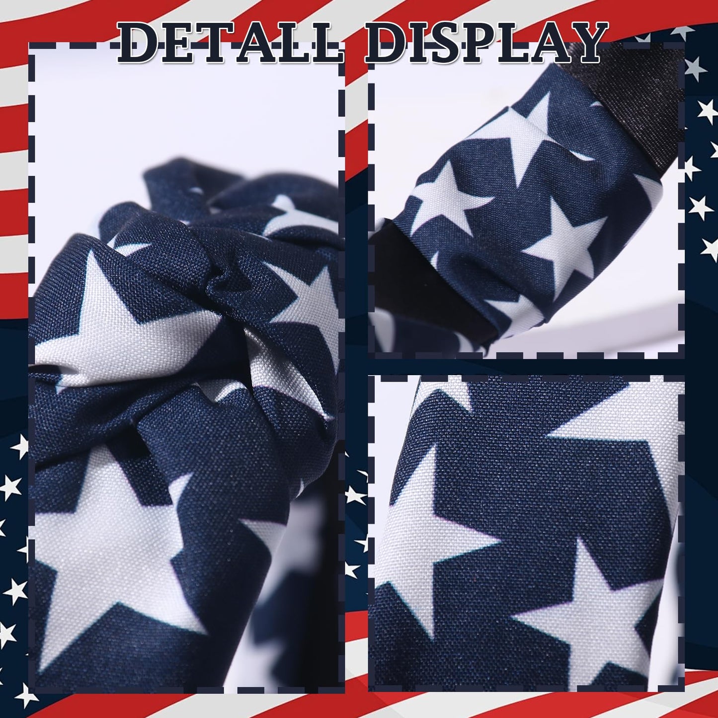 HIFANMM 4th of July Headband Independence Day Hair Accessories for Women Girls White Stars Blue Hair Decoration Non Slip Wide Knotted Hair Band Patriotic Parade Makeup Decor Supplies 1 Pcs