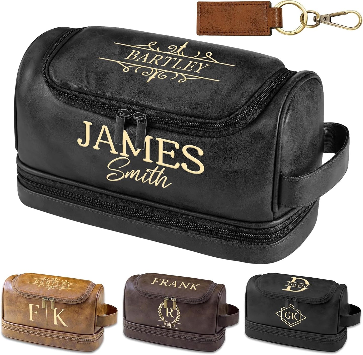 Personalized Toiletry Bag for Men - Custom Leather Shaving Bag | Engraved Travel Gift for Dad, Husband, Groomsmen, Son