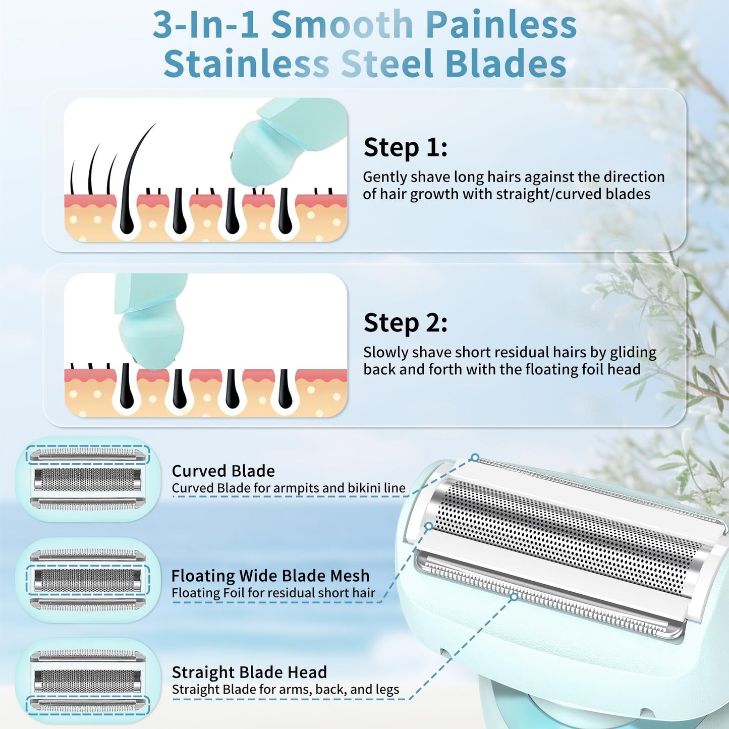 2 in 1 Electric Razors for Women, Electric Shaver for Women, Bikini Trimmer for Women, Silk Glide Pro Shaver, Waterproof Painless Wet & Dry, Removable Head, Womens Electric Razor for Legs, Body