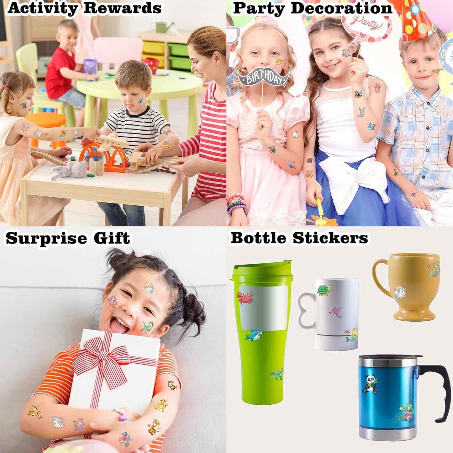 Kids Temporary Tattoos - 104 PCS Dinosaur, Unicorn & Mermaid Stickers | Fun Party Favors for Boys & Girls