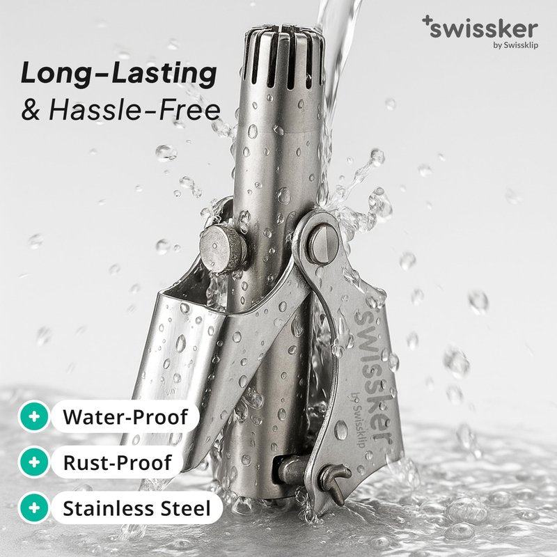 Swissklip Swissker Manual Nose Hair Trimmer for Men & Women - Precision Stainless Steel Ear Hair Remover - German Designed Grooming Tool with Rounded Safety Tip