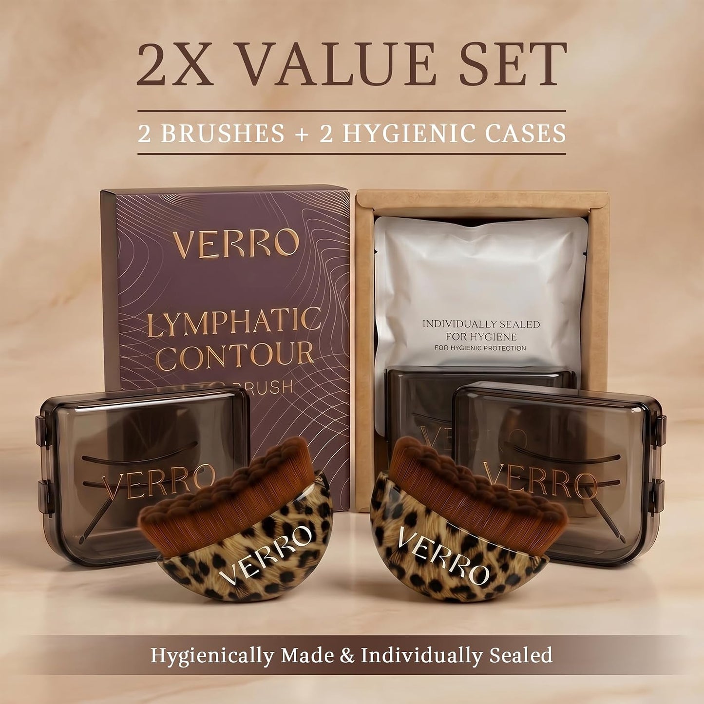Lymphatic Face Brush Set - Facial Dry Brush for Sculpting & Drainage | Ultra Soft Bristles, 2 Pack with Travel Cases