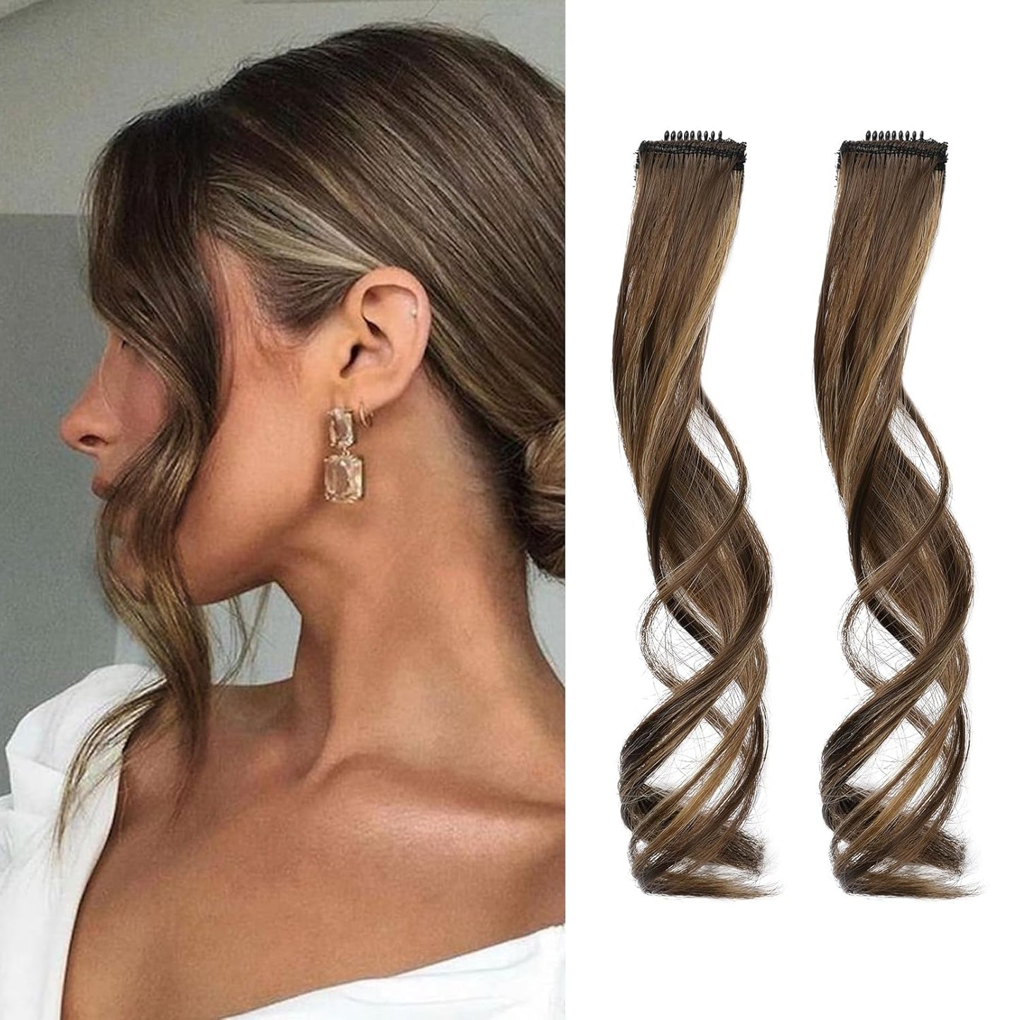 Long Side Air Bangs - Wavy Curly Clip-In Curtain Bangs for Women | 12 Inch Face-Framing Highlights in Grey/Brown/Silver/White