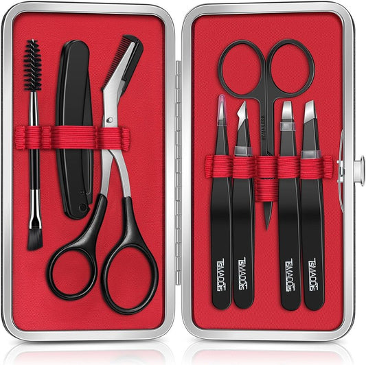 Eyebrow Kit - 8-In-1 Eyebrow Trimmer, Scissors, Tweezers & Razor | Travel Bag Included