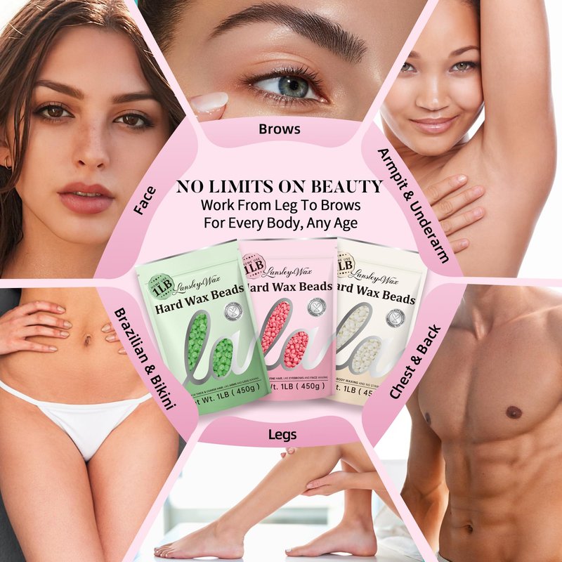 LANSLEYWAX Aloe Hard Wax Beads, 1LB Wax Beans for Sensitive Skin & Full-Body Hair Removal, Brazilian/Bikini/Face/Legs/Eyebrow/Armpit/Chest Waxing Refill at Home for Women & Men, Stripless Formula