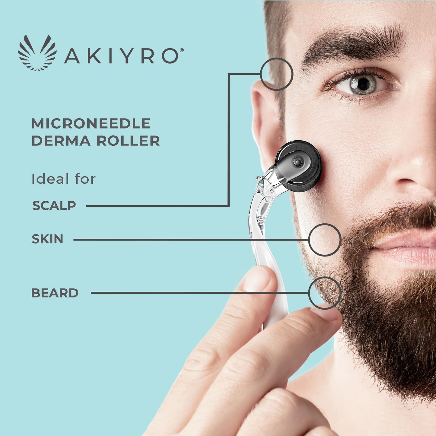 AKIYRO Derma Roller Titanium - 0.30mm Microderm Roller - Microneedle Roller with Case - Personal Use Microneedling Roller -192 Micro Needle Dermal Roller - At Home Microdermabrasion Face Roller