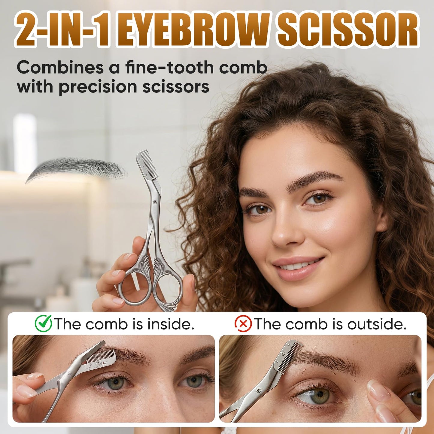 Eyebrow Trimmer Scissor with Comb, Eyebrow Scissors for Women, Stainless Steel Precision Eyebrow Cutter, Professional Eyebrow Scissors, Sleek Eyebrows Shaping Grooming Kit, Gifts For Men Women (Black)