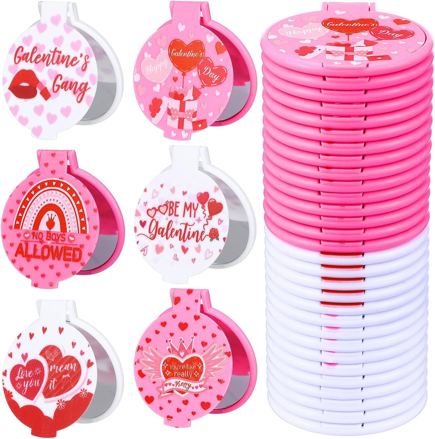 Pink Bow Mini Compact Mirrors - 36 Pcs Portable Round Makeup Mirrors | Perfect Party Favors & Gifts for Women
