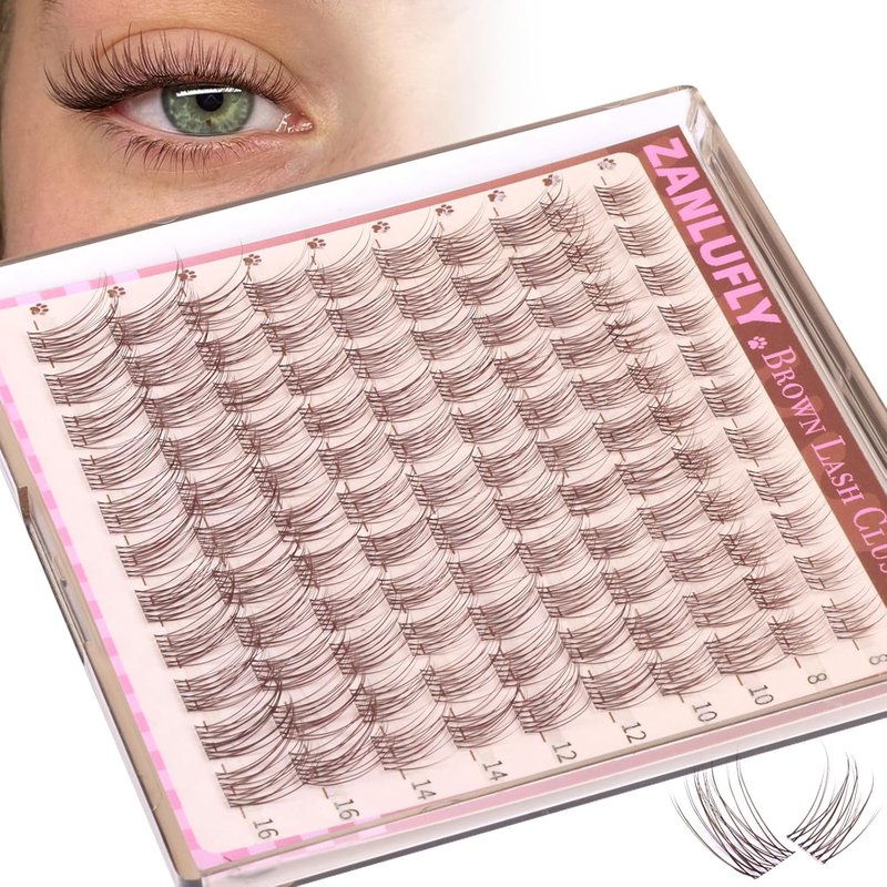 Brown Lash Clusters - Natural Eyelash Extensions with Invisible Band | C Curly Dark Brown Wispy DIY Individual Lashes