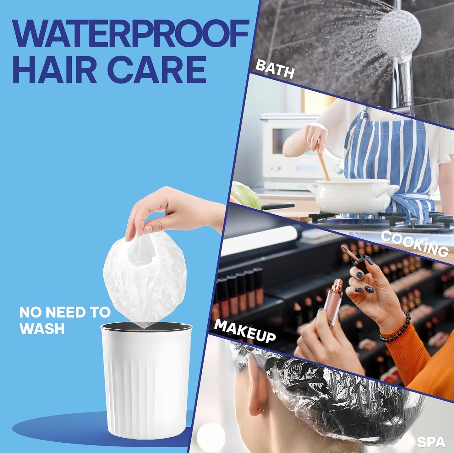 Disposable Shower Caps - Thick Waterproof Plastic Hair Caps with Super Elasticity | 200 Pcs for Shower, Salon, Spa & Home Use