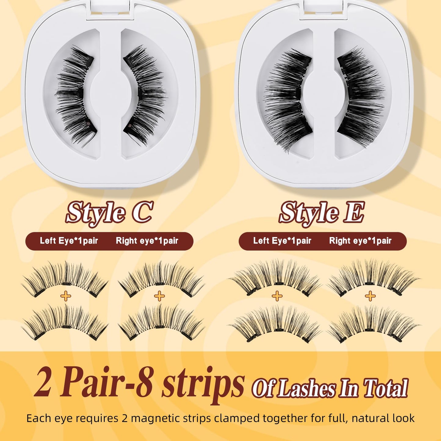QUEWEL 2 Pairs Natural Look Reusable Magnetic Eyelashes, Reusable No Glue Needed Magnetic Eyelashes Kit with Applicator Lashes Kit without Eyeliner Easy to Wear and Remove (G-YC-C+F02)