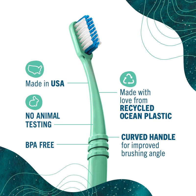 Preserve Ocean Plastic Initiative (POPI) Adult Toothbrush, Made in USA from Recycled Ocean Plastic, Neptune Green, Soft, 1 Count