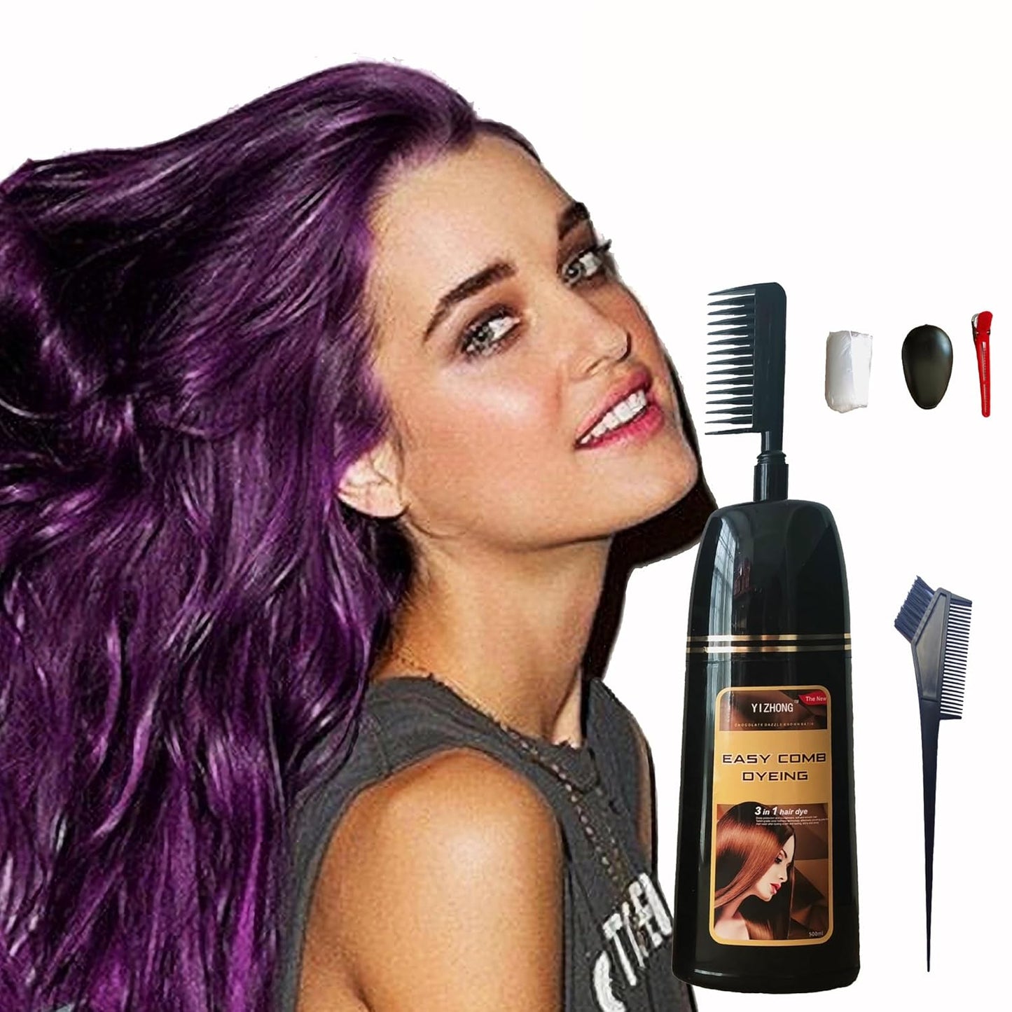 Dark Brown Hair Dye Shampoo - Permanent Color for 100% Gray Coverage | Easy Comb Application