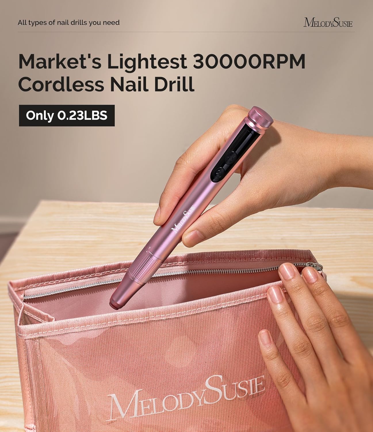 MelodySusie Cordless Nail Drill - 30000RPM E-File with Adjustable Speed & LED Display | Perfect for Manicure & Acrylic Gel Removal