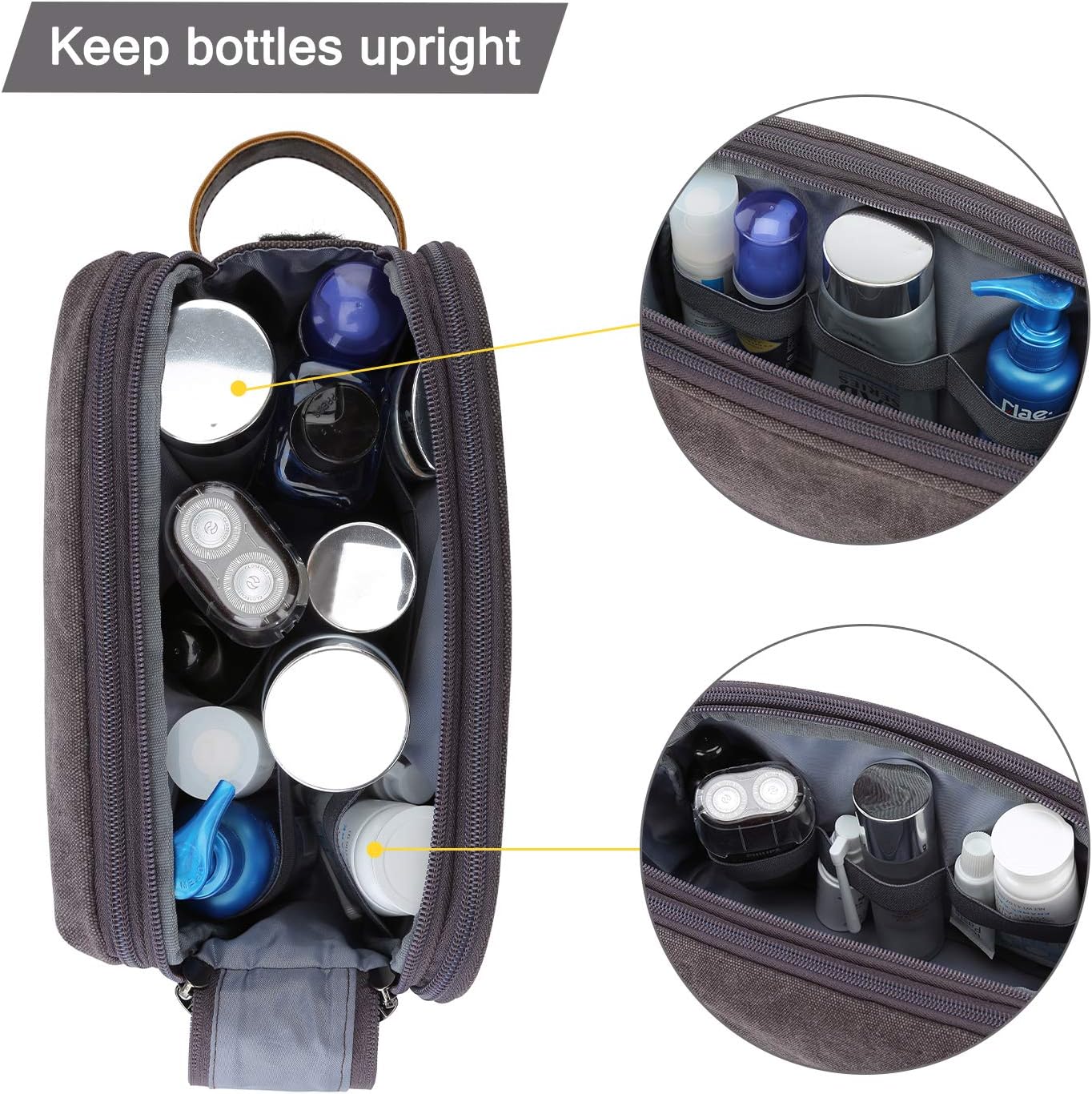 Toiletry Bag for Men - Water-Resistant Canvas Travel Organizer | Medium Grey Dopp Kit