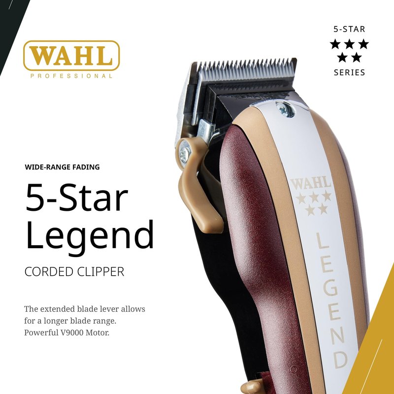 Wahl Professional 5 Star Legend Clipper, Corded Ultimate Fading Clipper with Adjustable Taper Lever and 8 Cutting Guides