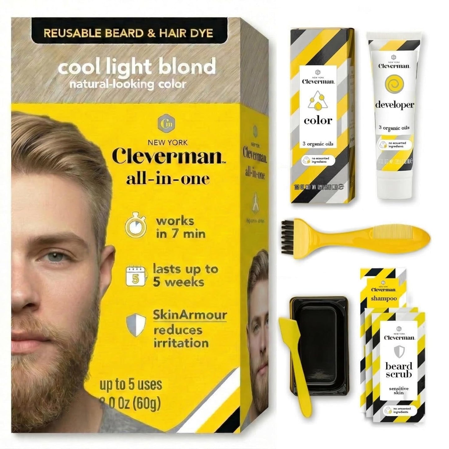 Reusable Hair & Beard Dye for Men - Medium Brown | Natural Gray Coverage, No-Drip Cream, Up to 5 Uses