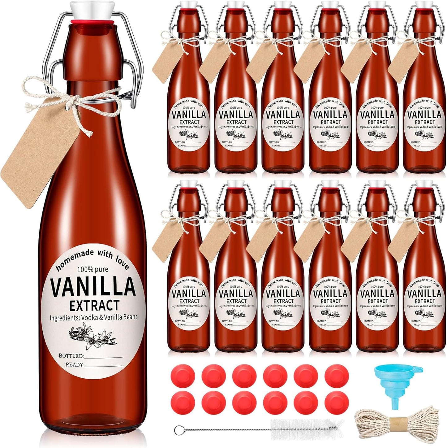 Vesici Swing Top Glass Bottles Set - Amber 8 Oz Jars for Homemade Vanilla Extract & DIY Crafts
