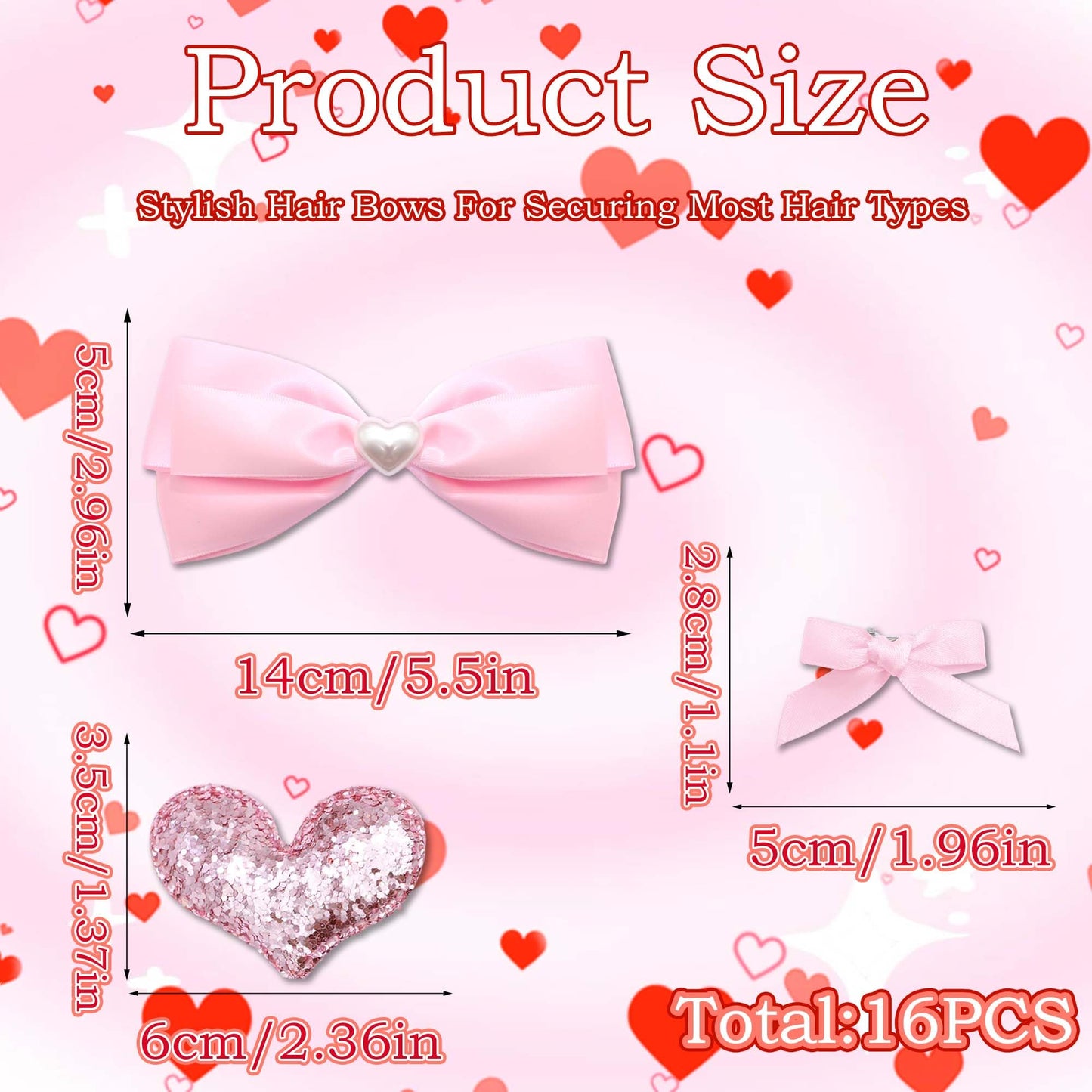 STGDAK Hair Bows Pink Heart Clips Glitter Sequin Bow Clip Mini Heart Hairpin Easter Bowknot Barrettes Satin Ribbon Bows For Girls Easter Basket Stuffers for Girls Gifts