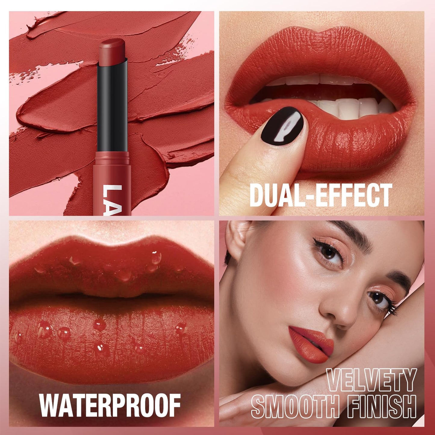 Jolilab 2Pcs Velvet Matte Lipstick Nude Matte Soft Dark Color Stick High Pigmented Long-Lasting Waterproof Lip Stick Lip Balm Beauty Cosmetics Gift for Women（01#+02#