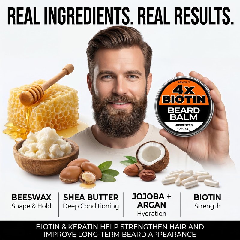 Arvolo Biotin Beard Balm for Men Care – Moustache & Beard Hair Growth, Shaper, Straightener, Filler & Softener Wax Butter Treatment, – For Growth, Grooming, Shaping