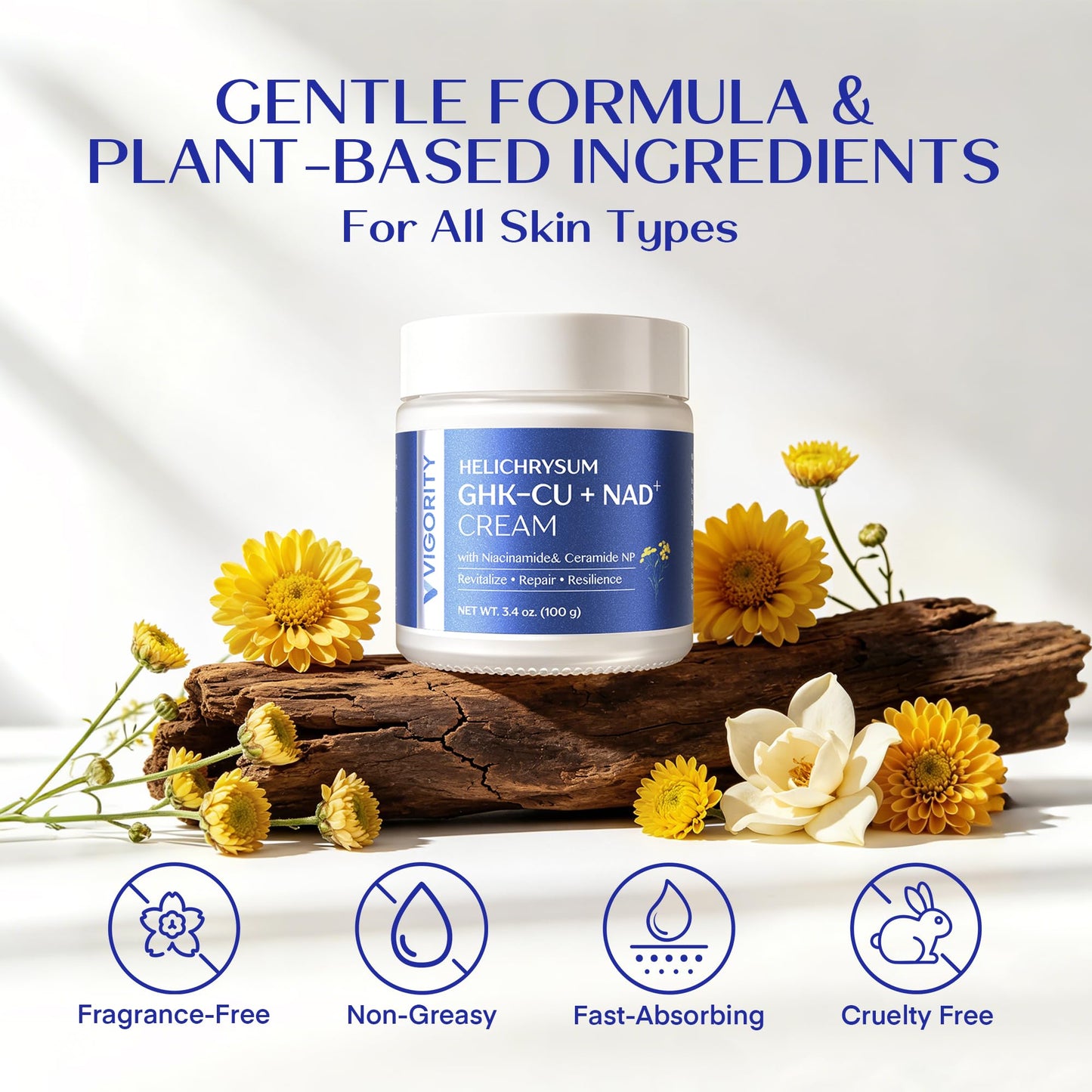 Vigority Copper Peptides Cream: GHK-Cu Peptide & NAD+ Anti Aging Moisturizer Formula for Fine Lines, Firmness & Skin Elasticity with Bakuchiol – Hydrates & Restores Barrier for Thin, Mature Skin