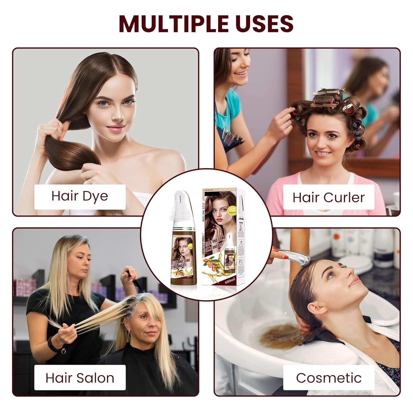 Hair Dye Comb System - Natural Herbal Formula Black Color Cream Shampoo | 400ml for Long-Lasting Results
