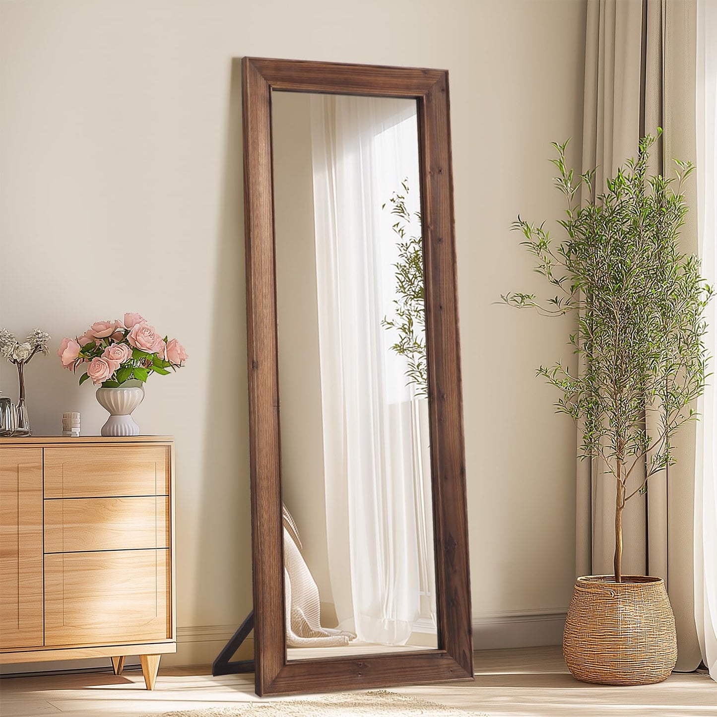 MirrMyst Rustic Farmhouse Full Length Mirror, 64"x21" Wood Floor Mirror