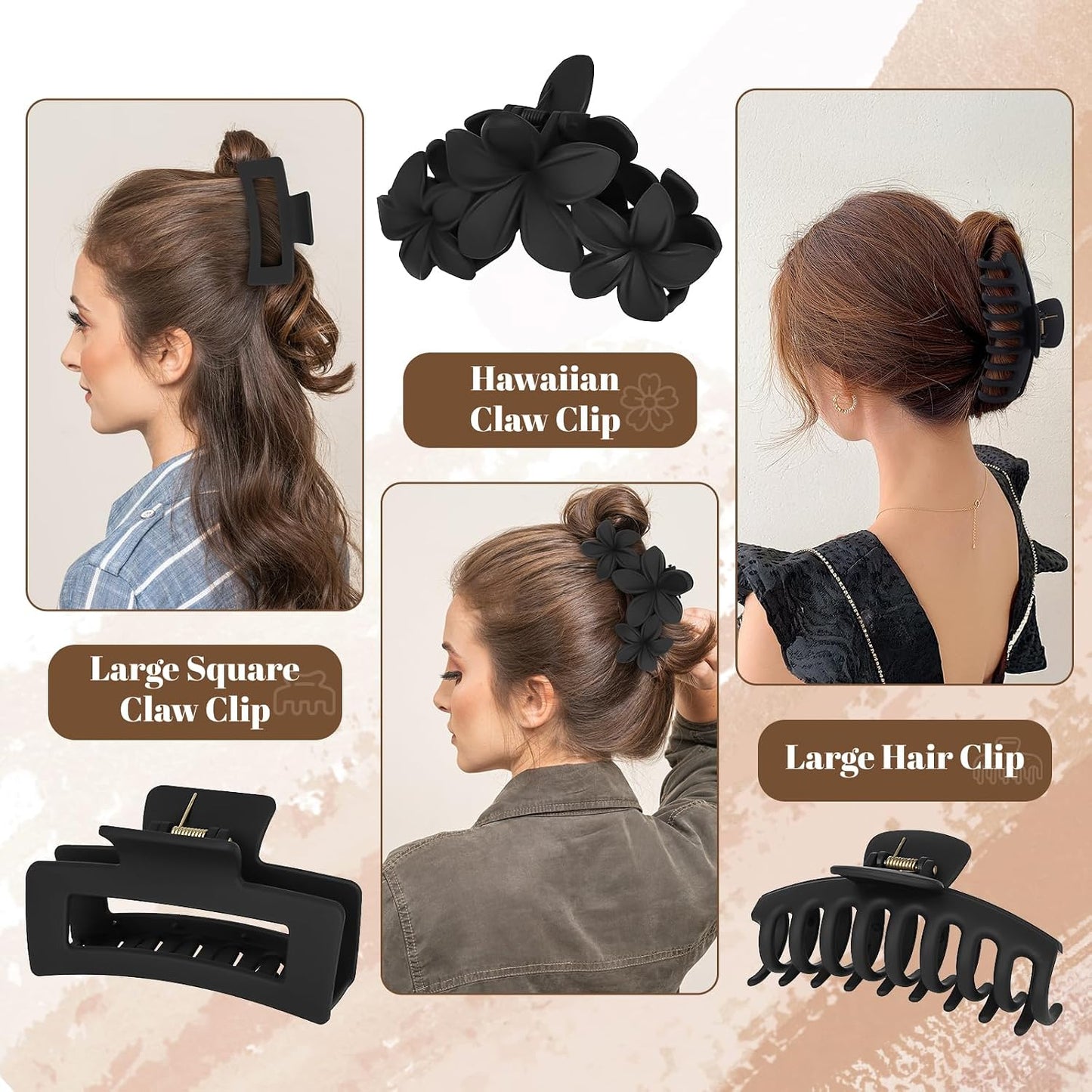 Hair Clips for Women - Non-Slip Strong Hold Jaw Claw Clips Set | 12-Pack for Thin, Thick & Curly Hair (Black)