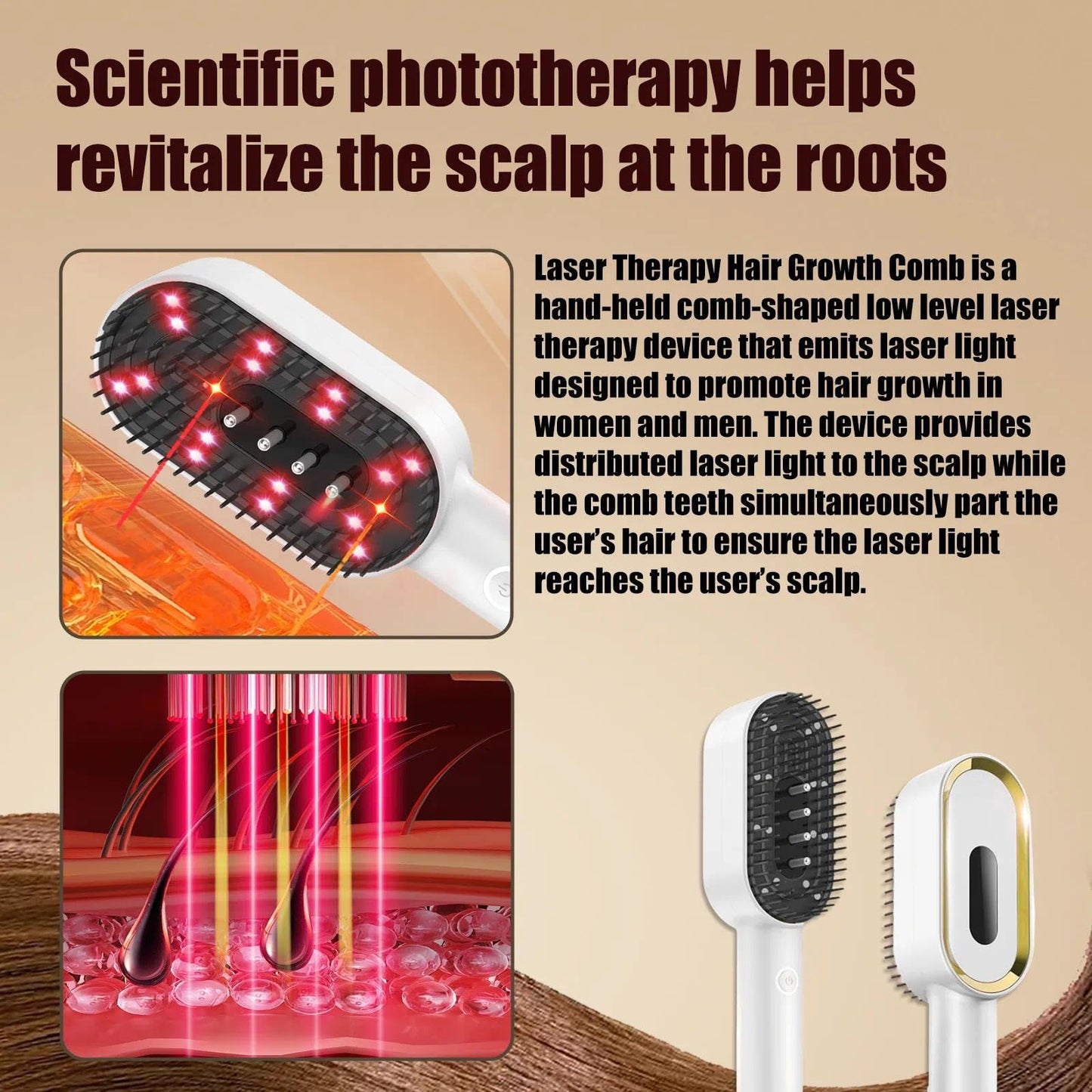 Laser Therapy Hair Growth Comb for Thinning Hair, Red Light Therapy Scalp Massager with Blue Light Comfort Mode & Vibration, Rechargeable Handheld Hair Growth Device for Men and Women