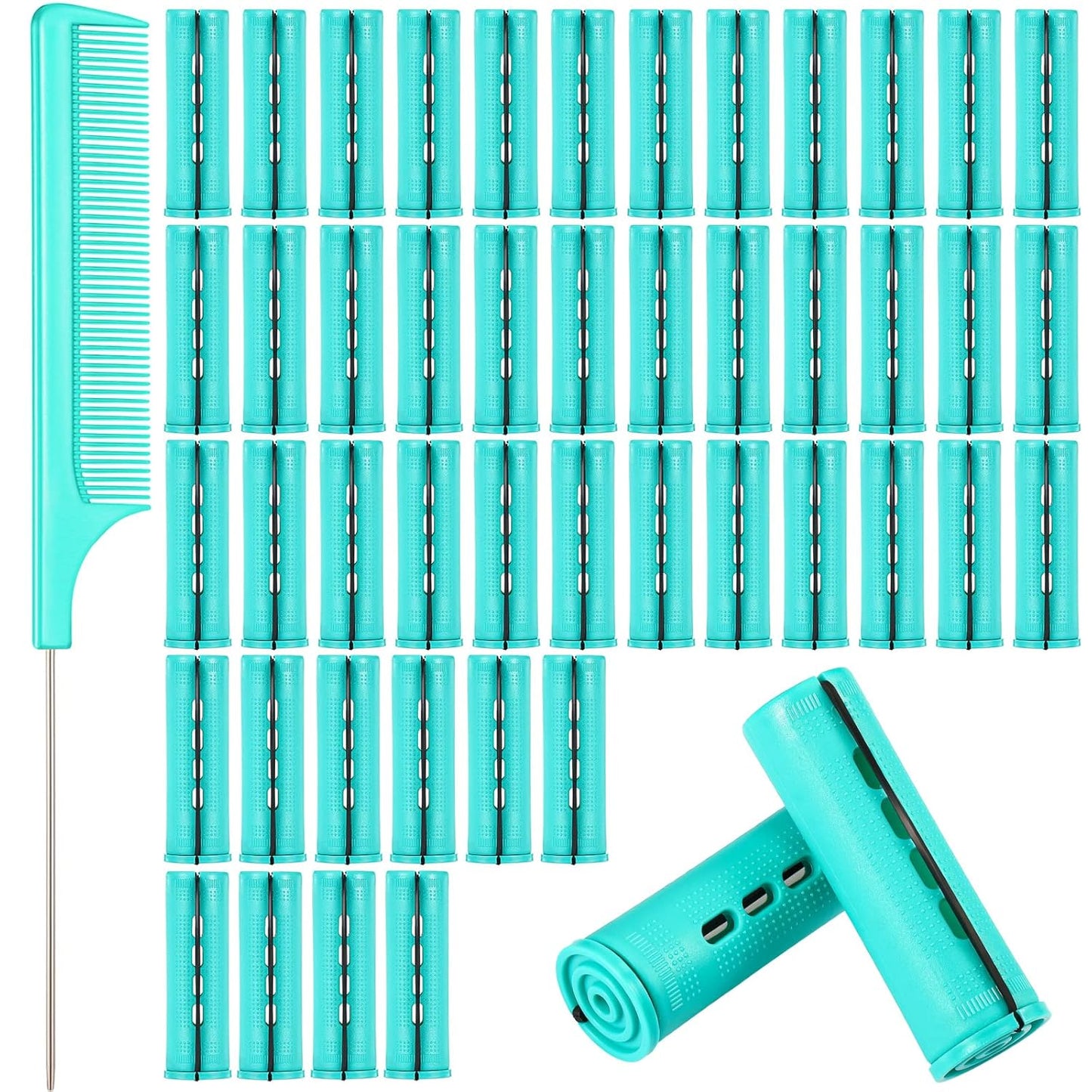 Plastic Curlers Set - 48 Pieces with Steel Pintail & Rat Tail Combs for Cold Wave Perming | Yellow & Orange, 0.28 Inch