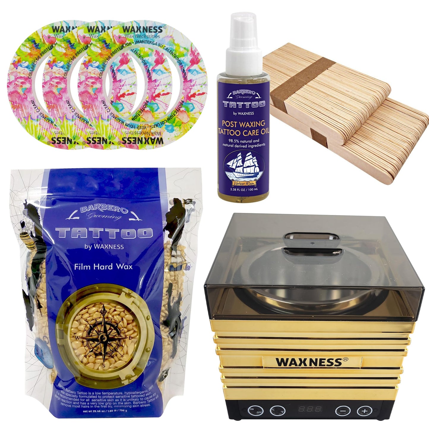 Waxness Premium Gold Stripless Wax Kit with W-CUBE Digital Heater, 1.65 lb (750 g) Hard Wax Beads – Rosin-Free Wax for Sensitive Skin – Professional Use – Made in Italy