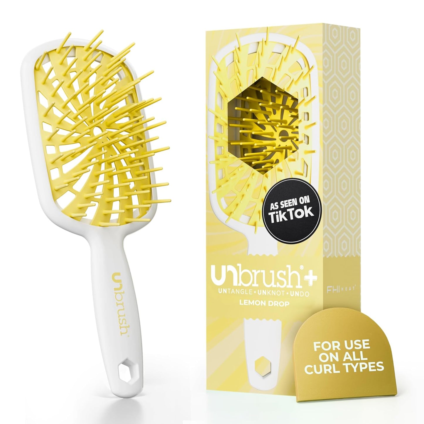 FHI Heat Curly Hair Brush - Gentle Detangling for Wet or Dry Fragile Hair | 84 UltraFlex Bristles, Vented Design
