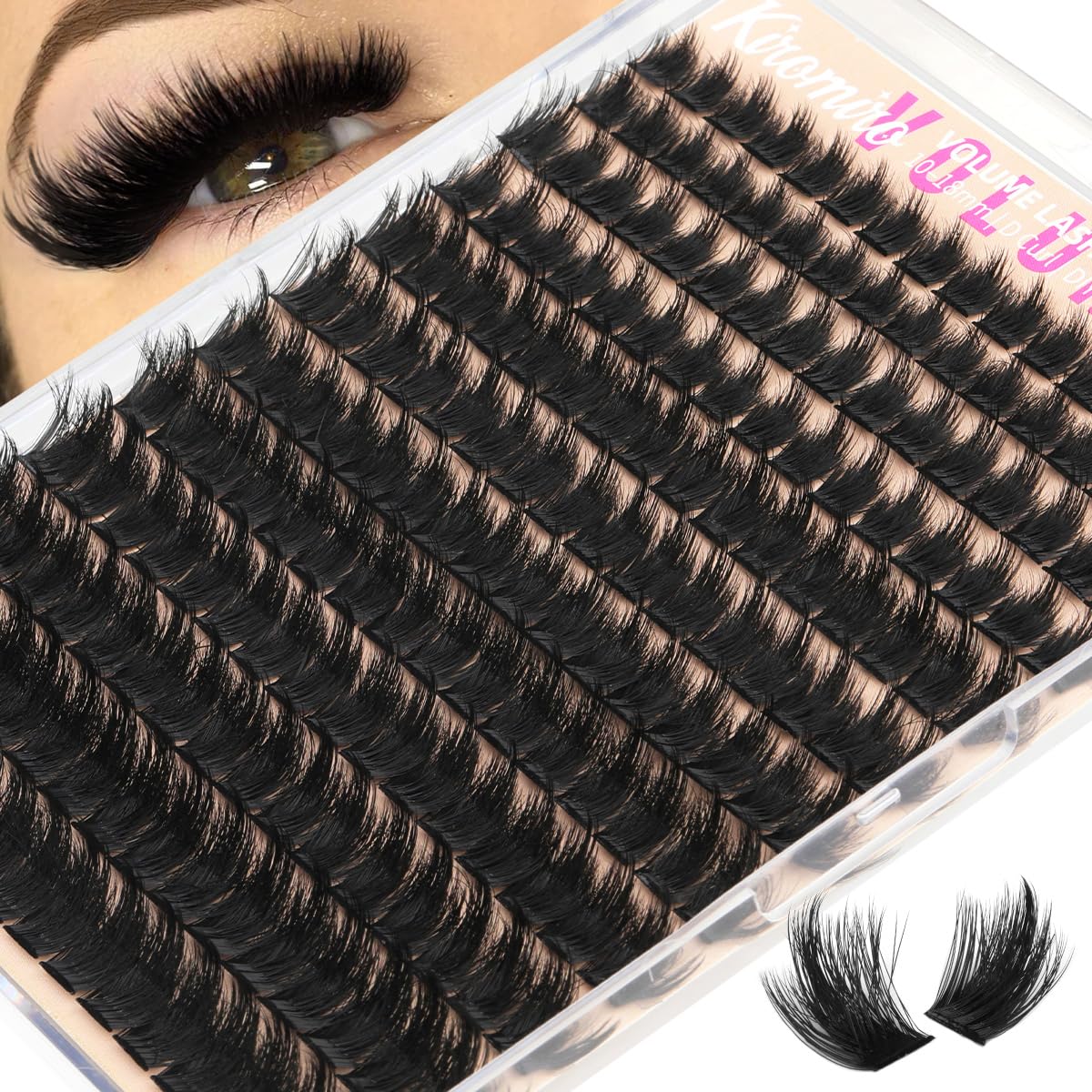 Fluffy Lash Clusters - Volume 8-20mm DIY Individual Lash Extensions | 216pcs 3D D Curl Eyelashes, Soft Thin Band for Full Look