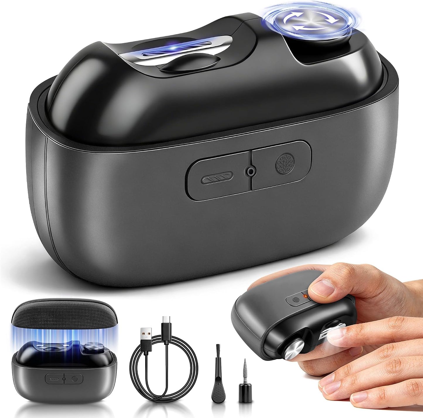 Electric Nail Clipper - Rechargeable Automatic Trimmer with Light & Storage | Ideal for Seniors & Adults (Black)