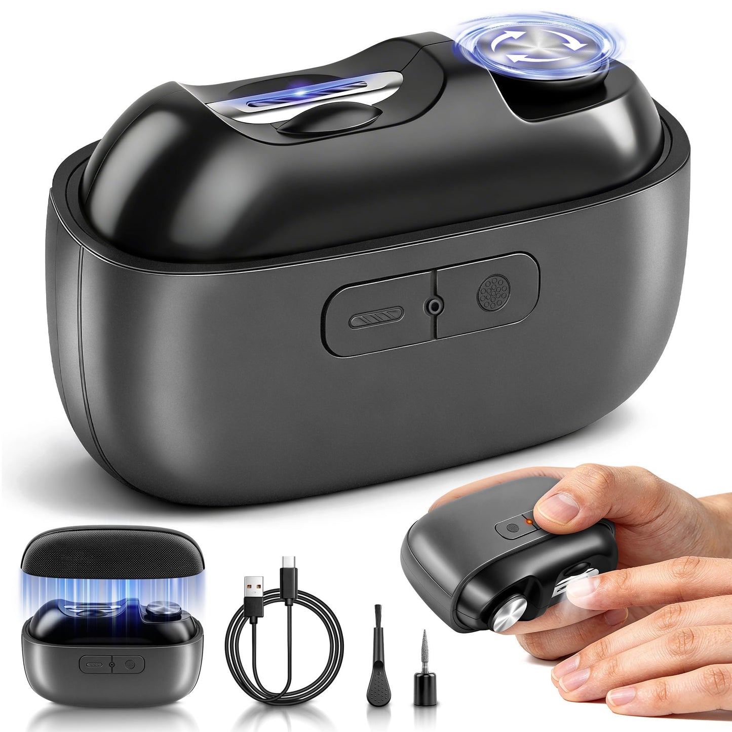 Electric Nail Clipper, Electric Nail Trimmer with Light and Nail Scraps Storage, Electric Toenail Clippers with Polishing, Rechargeable Electric Automatic Nail Clipper for Seniors, Women, Men (Black)