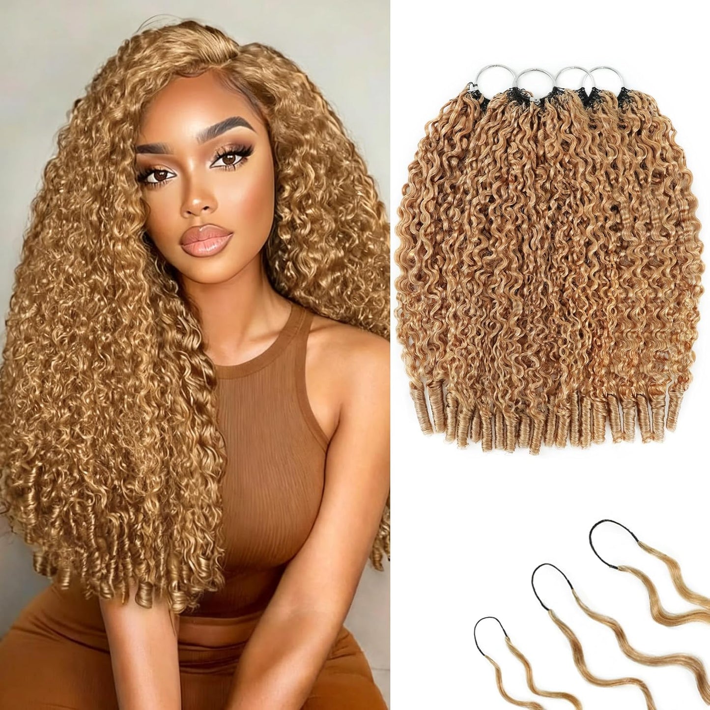 Honey Blonde Human Crochet Hair - 16 Inch Burmese Curly Extensions | 120g Pre-Separated for Black Women