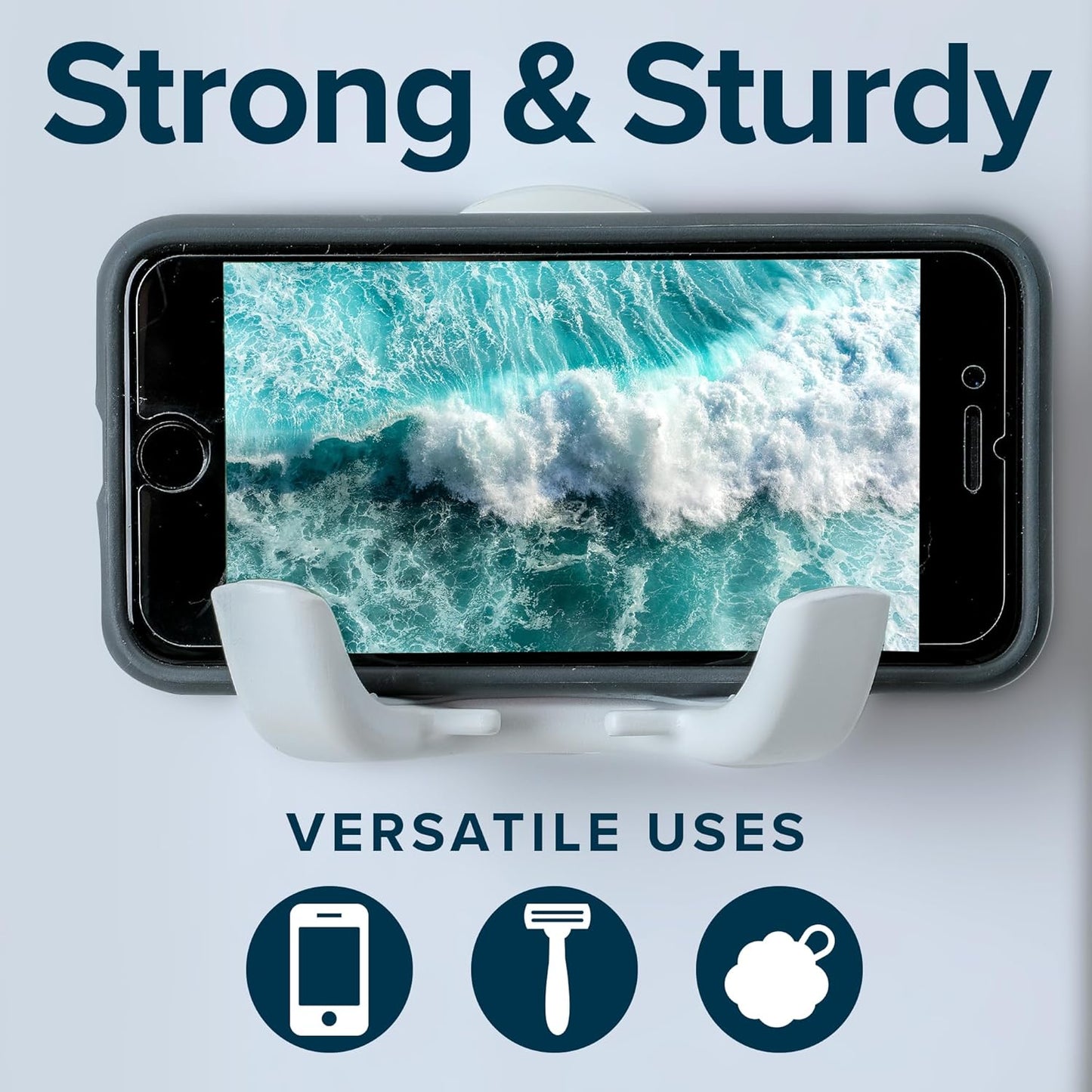 Suction Cup Hook - Power Lock Razor Holder & Phone Cradle | No-Drill, Rust-Proof, Waterproof, Holds 11 lbs